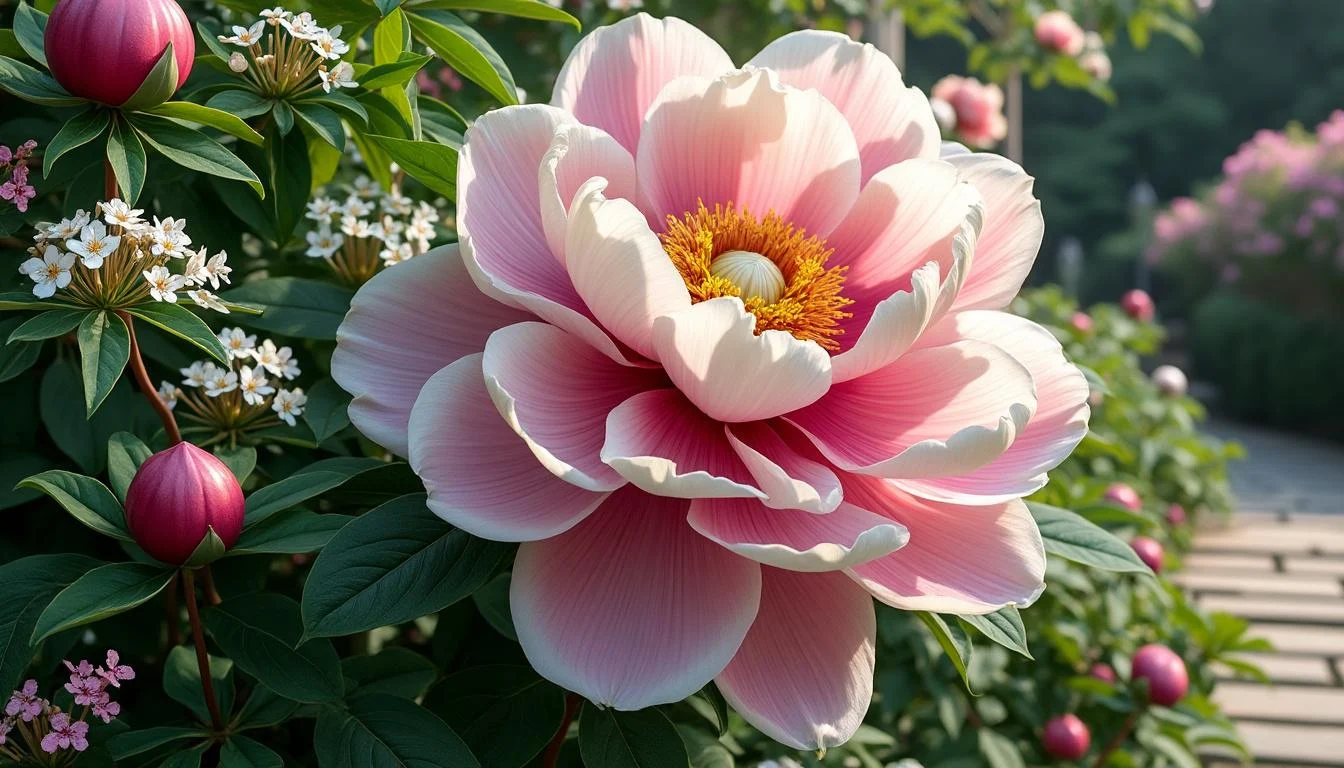 explorez la beauté et l'élégance de la pivoine arbustive, une fleur magique qui apporte splendeur et raffinement à votre jardin.